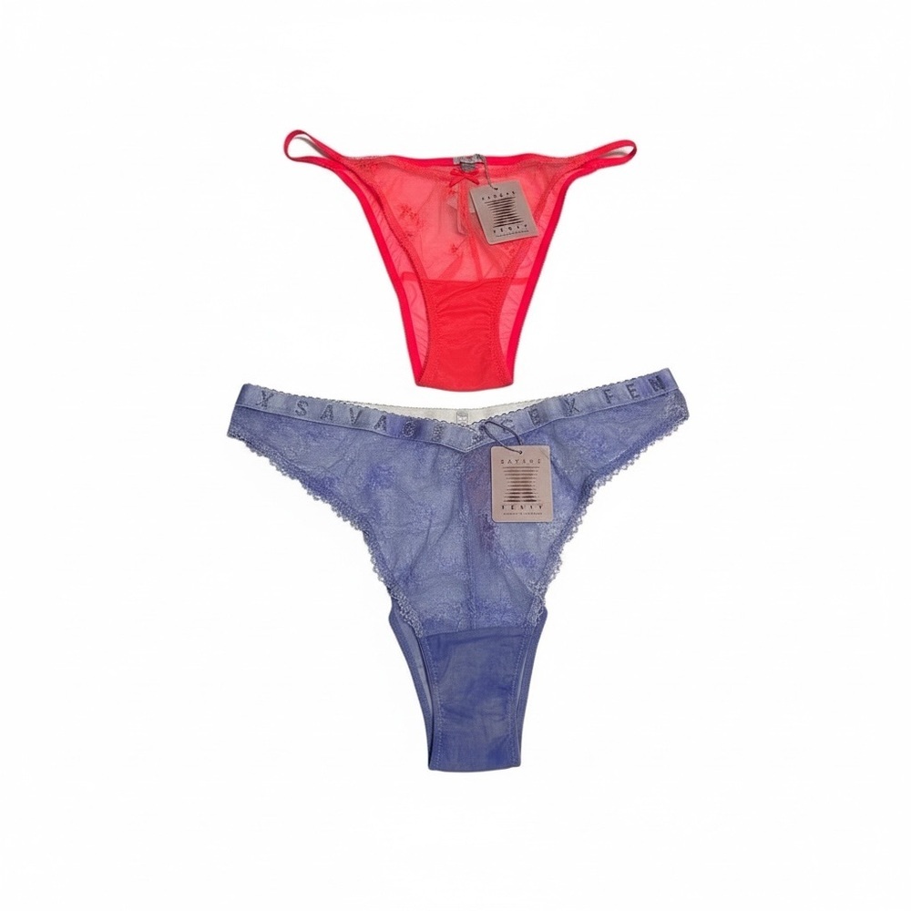 Savage x  Fenty Purple Pink Lace 2X String Bikini Bundle of 2 NWT